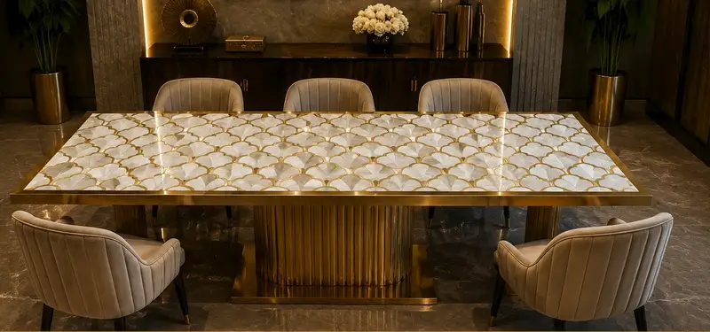 Mother of pearl and brass table