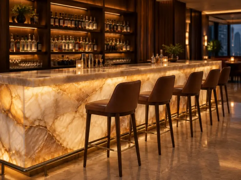 Backlit onyx bar