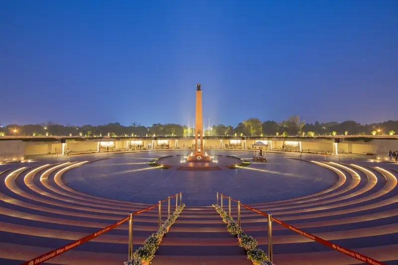 National War Memorial, New Delhi, at dusk