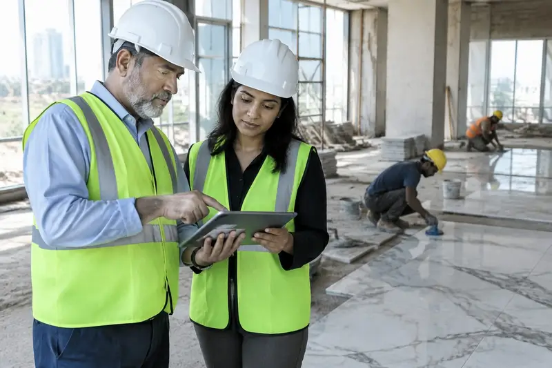 Project managers inspecting stone on site
