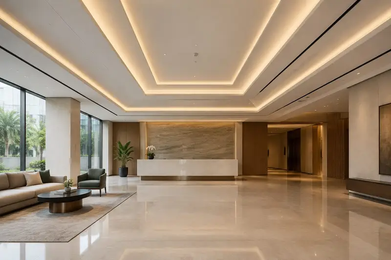 Lobby with cove-lit false ceiling