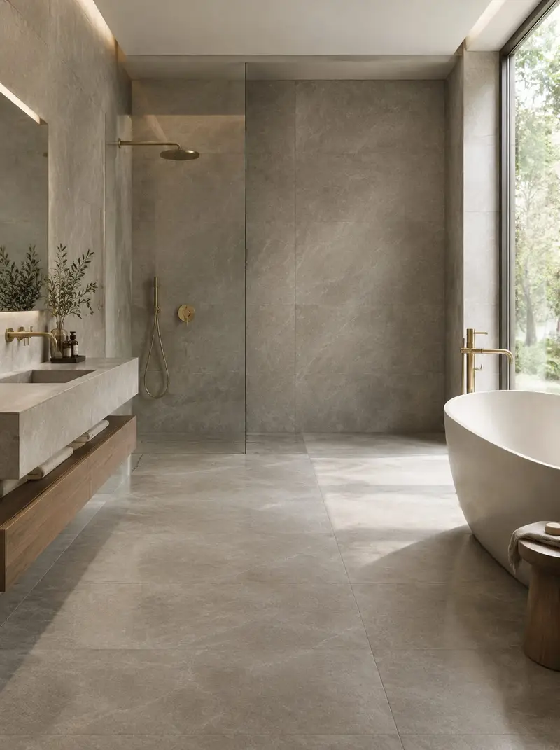 Large-format tiled bathroom