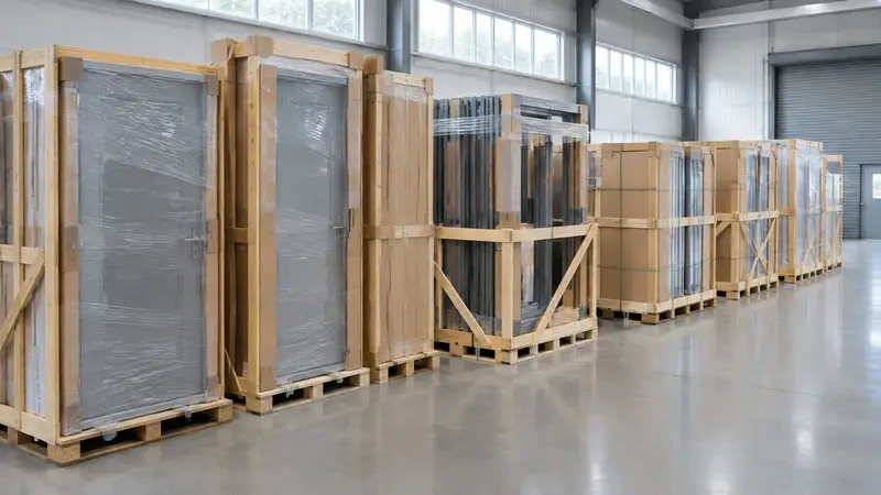 Crated doors ready for dispatch