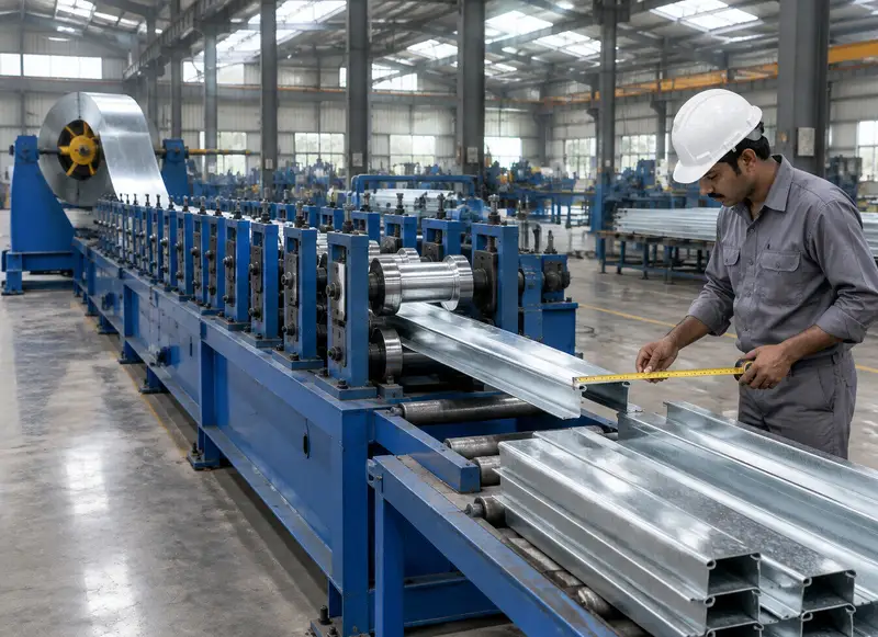 Roll forming line producing purlins