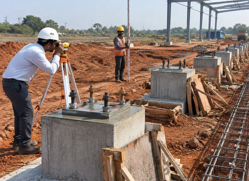 Civil team casting anchor-bolt pedestals