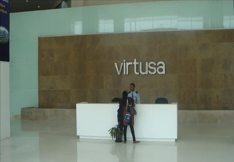 White marble lobby at Virtusa, Hyderabad